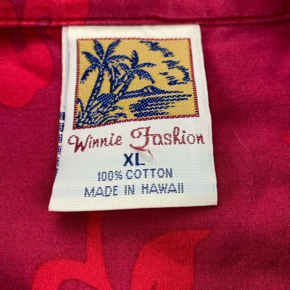 Vintage Winnie Fashion Hawaiian Shirt Men Extra Large XL Red Surf Boards Floral - Picture 8 of 12